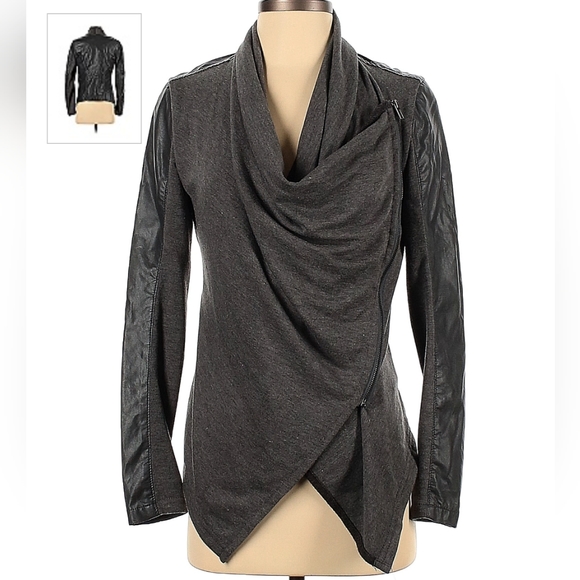 NEW! Asymmetrical Moto Drape Front Zip-Up Faux Leather/Suede Jacket - Picture 14 of 16